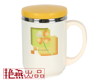 不锈钢包边保温广告杯-橙