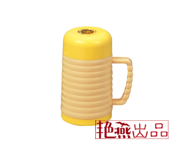 螺纹保温杯广告杯-淡黄未印刷图案前